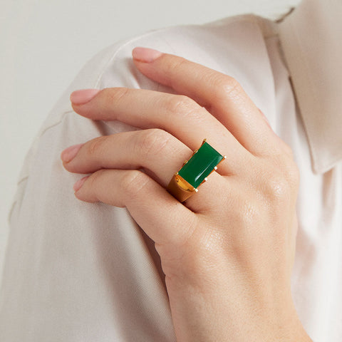 Mini Castle Ring - Gold / Green Onyx