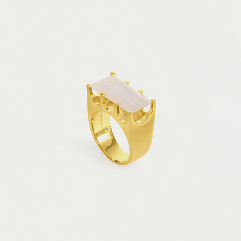 Mini Castle Ring - Gold / Rainbow Moonstone