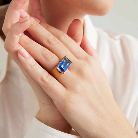 Mini Castle Ring - Gold / Midnight Blue