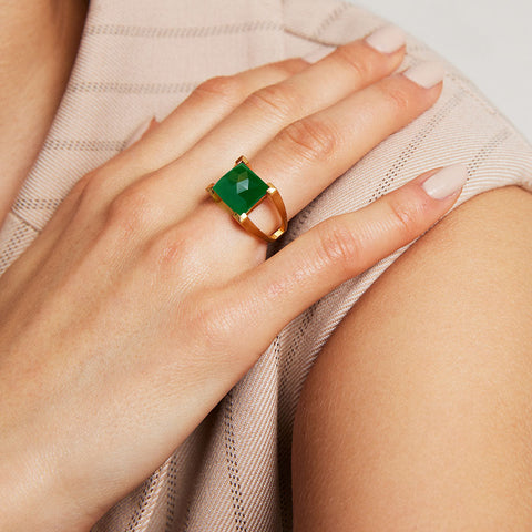 Mini Plaza Ring - Gold / Green Onyx