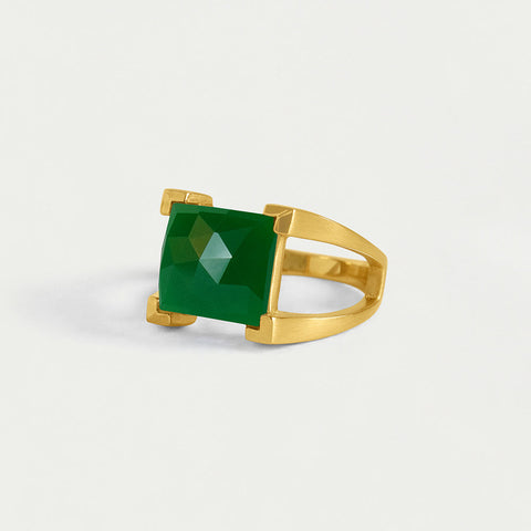 Mini Plaza Ring - Gold / Green Onyx