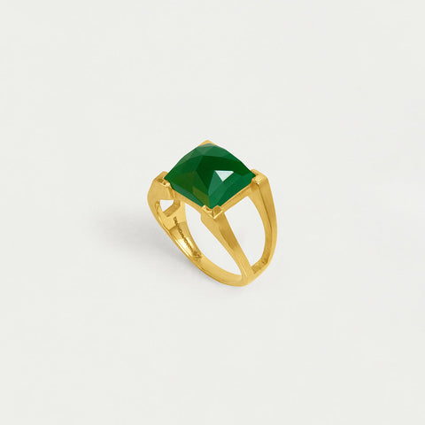 Mini Plaza Ring - Gold / Green Onyx