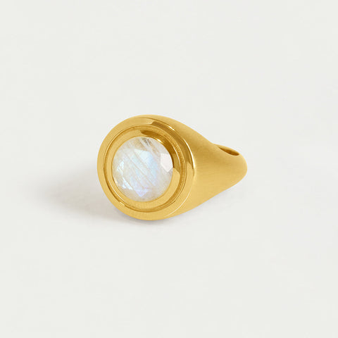 Mini Signet Ring - Gold / Rainbow Moonstone