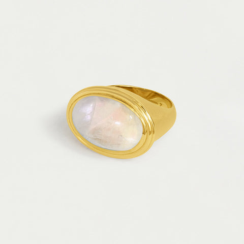 Forme Gemstone Statement Ring - Gold / Rainbow Moonstone