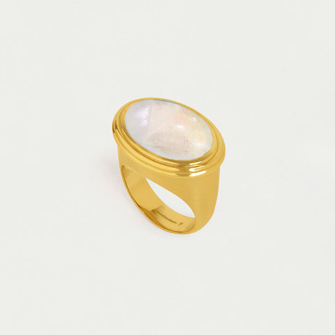 Forme Gemstone Statement Ring - Gold / Rainbow Moonstone