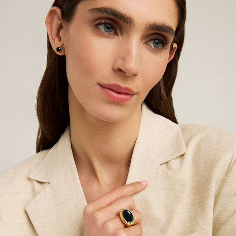 Forme Gemstone Statement Ring - Gold / Black Onyx