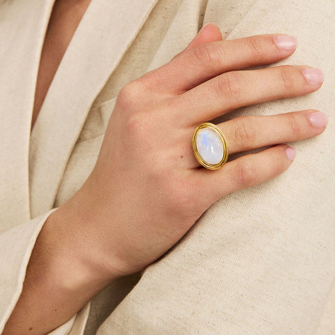 Forme Gemstone Statement Ring - Gold / Rainbow Moonstone