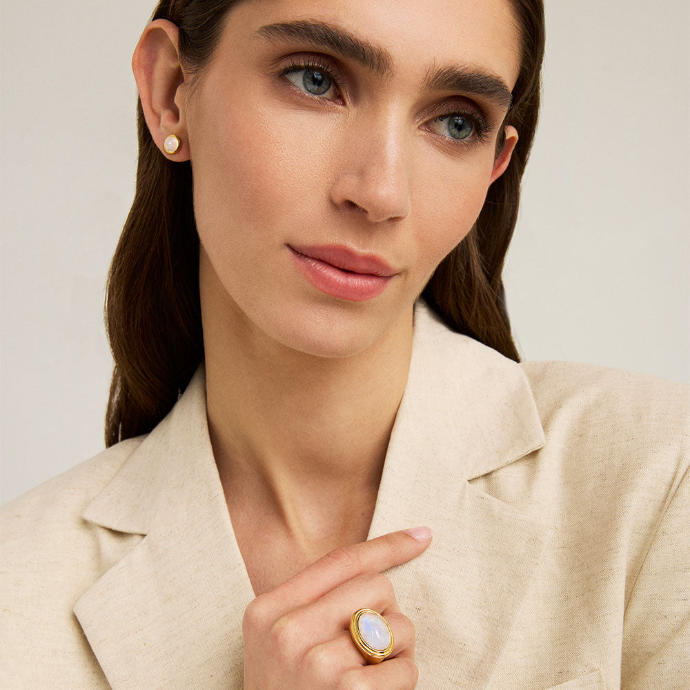 Forme Gemstone Statement Ring - Gold / Rainbow Moonstone