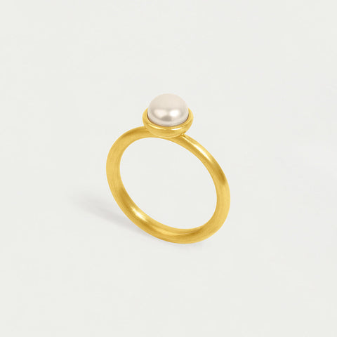 Catalina Mini Gemstone Stacking Ring - Gold / Pearl