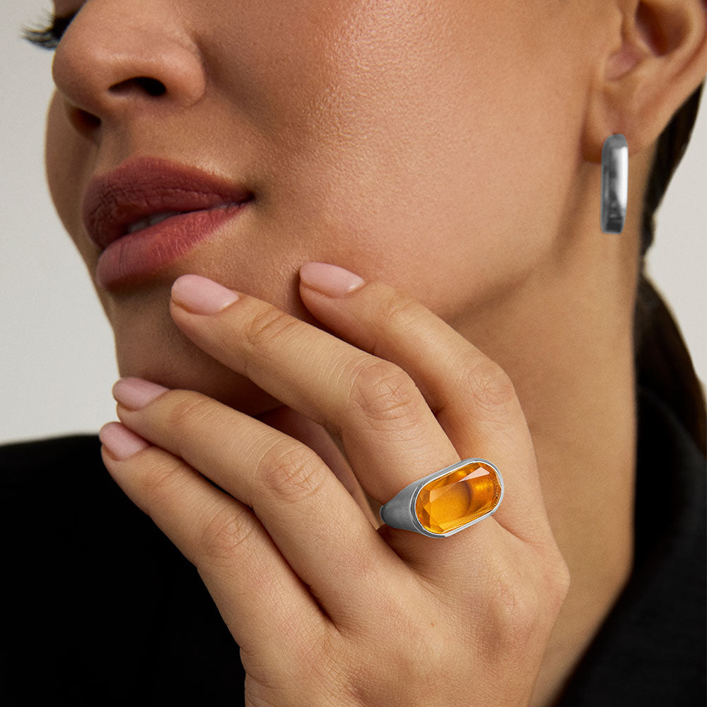 Mercer Gemstone Statement Ring - Silver / Crystal Quartz/Labradorite