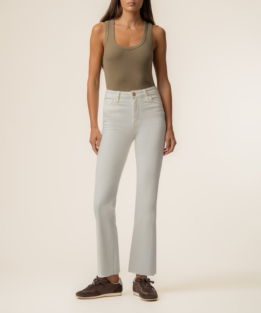 Kelsey High Rise Ankle Flare in Ecru