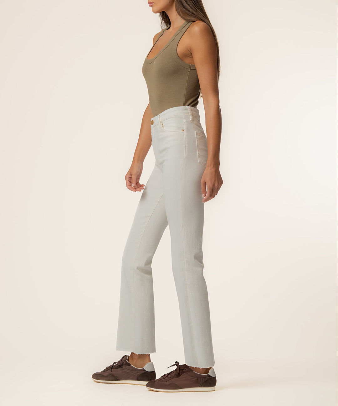 Kelsey High Rise Ankle Flare in Ecru