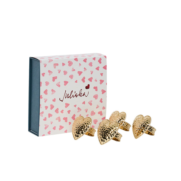 Berry &amp; Thread Heart Napkin Ring Set/4 - Gold