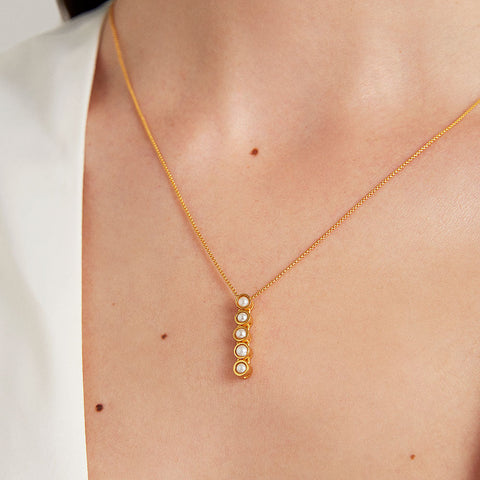 Cascade Gemstone Drop Necklace - Gold / Pearl