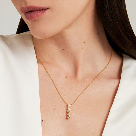 Cascade Gemstone Drop Necklace - Gold / Pearl