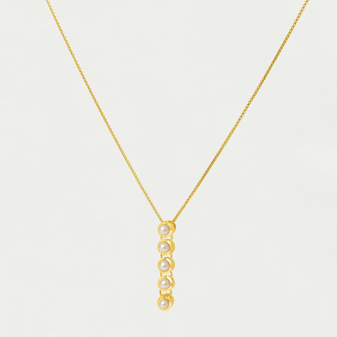 Cascade Gemstone Drop Necklace - Gold / Pearl