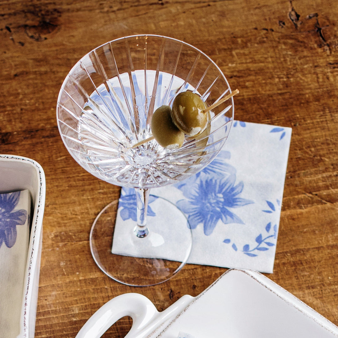 Papersoft Napkins Blue and White Floral Cocktail Napkins (Pack of 20)