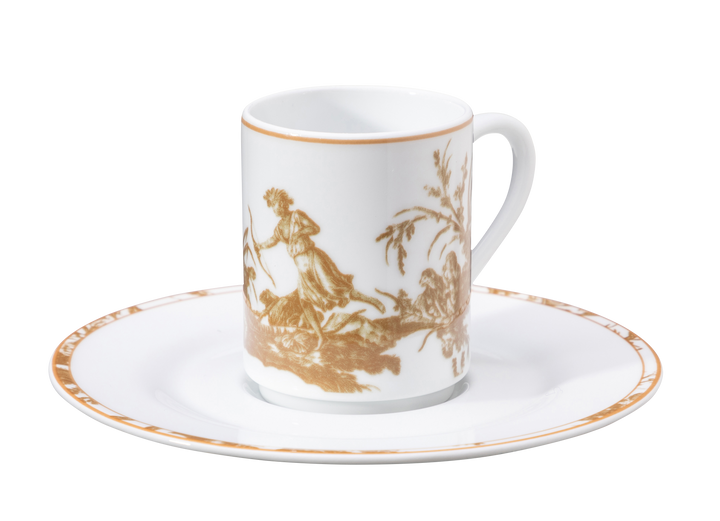 Toile de Jouy, Espreso Cup and Saucer: The Four Parts of the World, Bronze, Set of 4