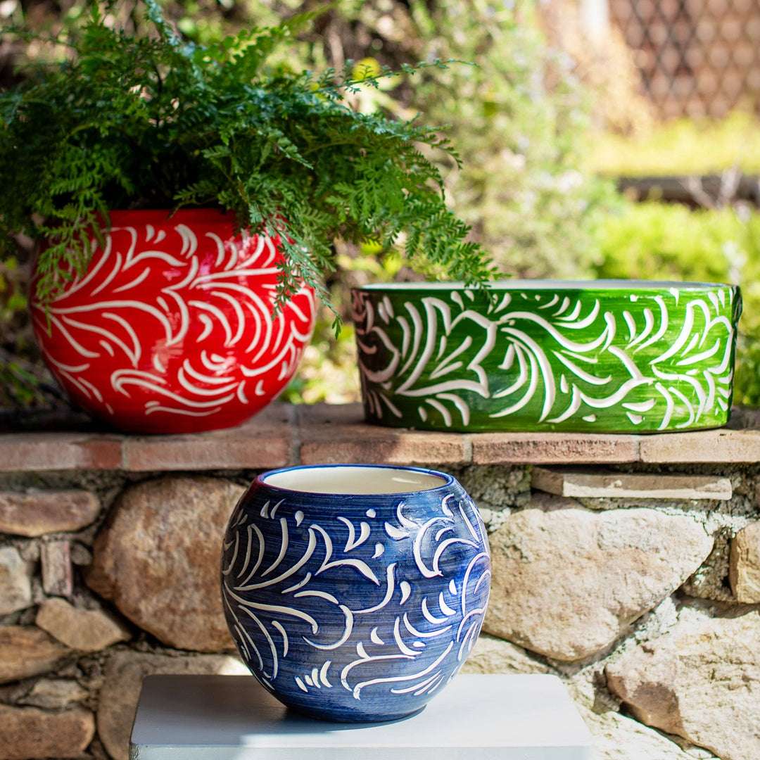Rustic Garden Dark Green Scroll Oval Planter