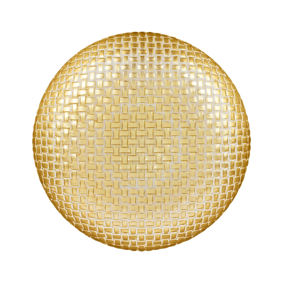 Rufolo Glass Gold Basketweave  Large Shallow Bowl