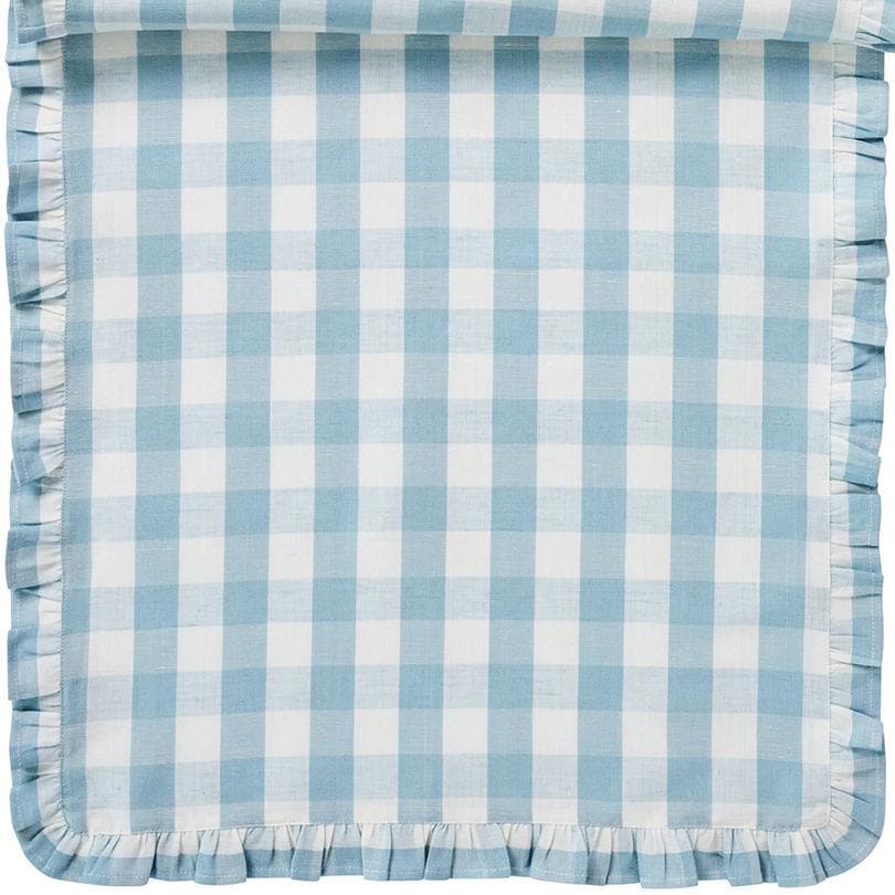 Gingham Ruffle 18" x 90" Table Runner - Ocean