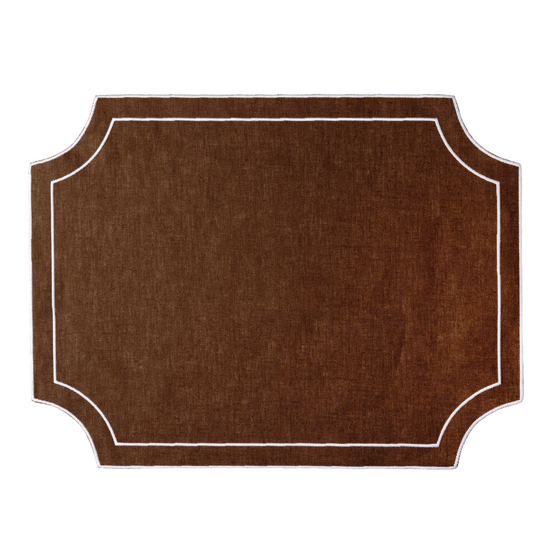 Tessuti Chocolate Brown Rectangular Placemats with White Stitching - Set of 4