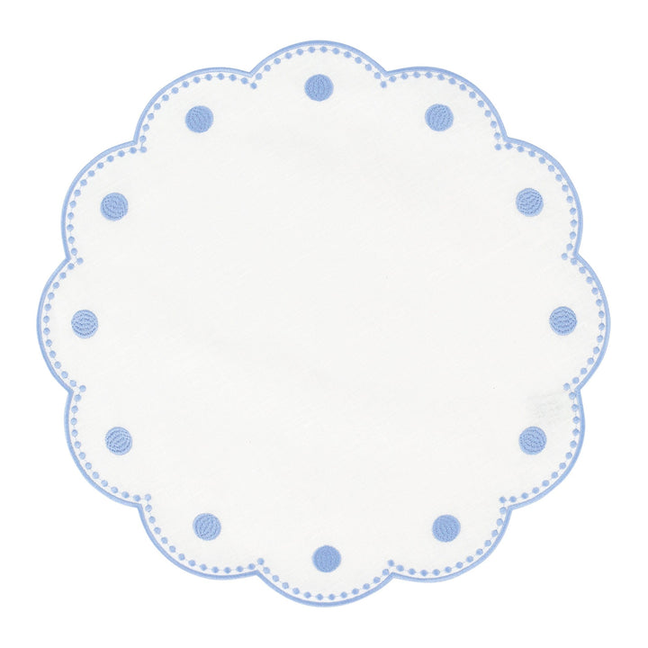 Tessuti White Round Placemats with Cornflower Blue Dots - Set of 4