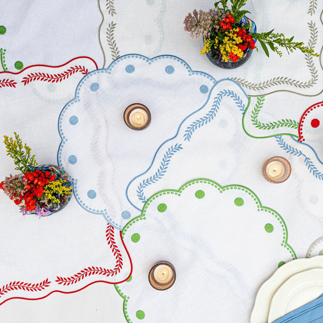 Tessuti White Round Placemats with Cornflower Blue Dots - Set of 4