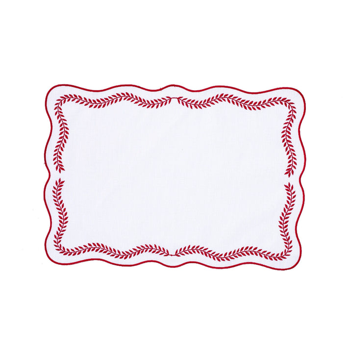 Tessuti White Rectangular Placemats with Red Ivy - Set of 4