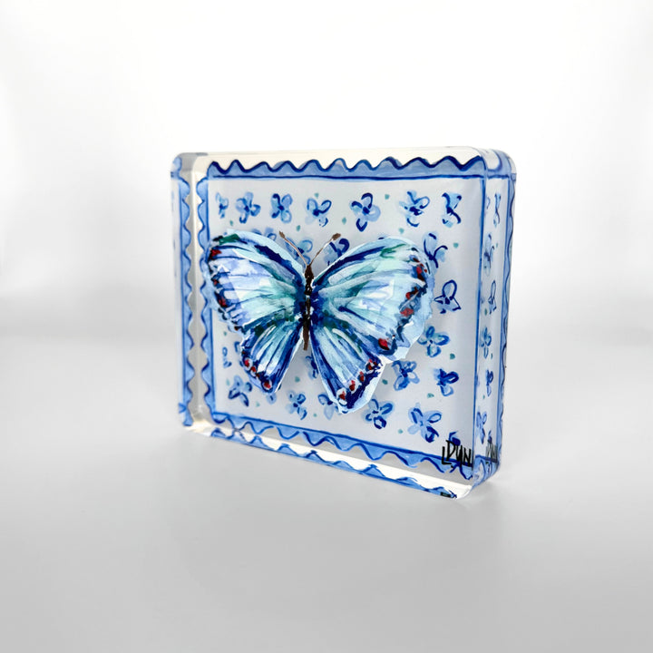 Blue Butterfly on Floral Block