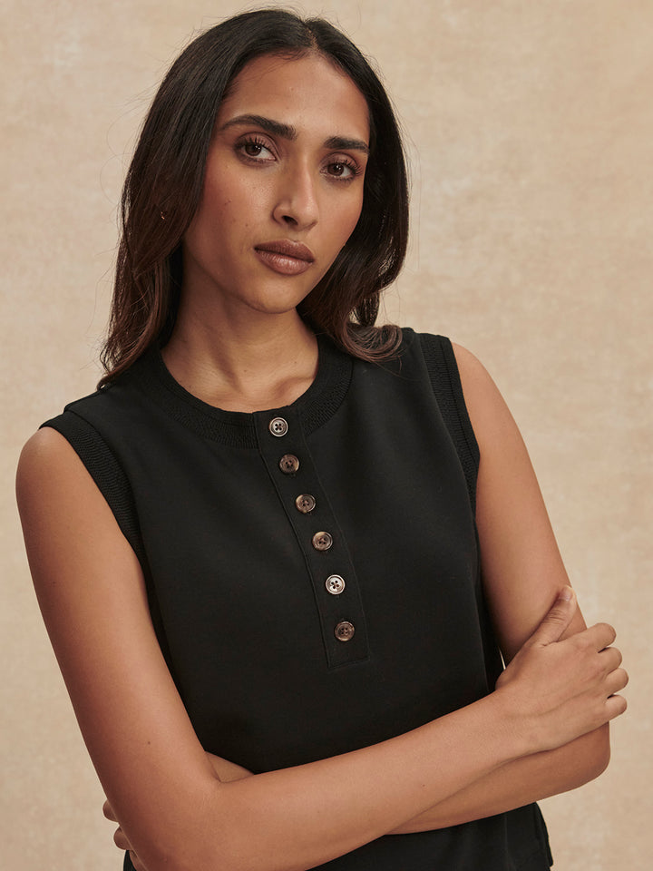 Marla Button Placket Tank (Black)
