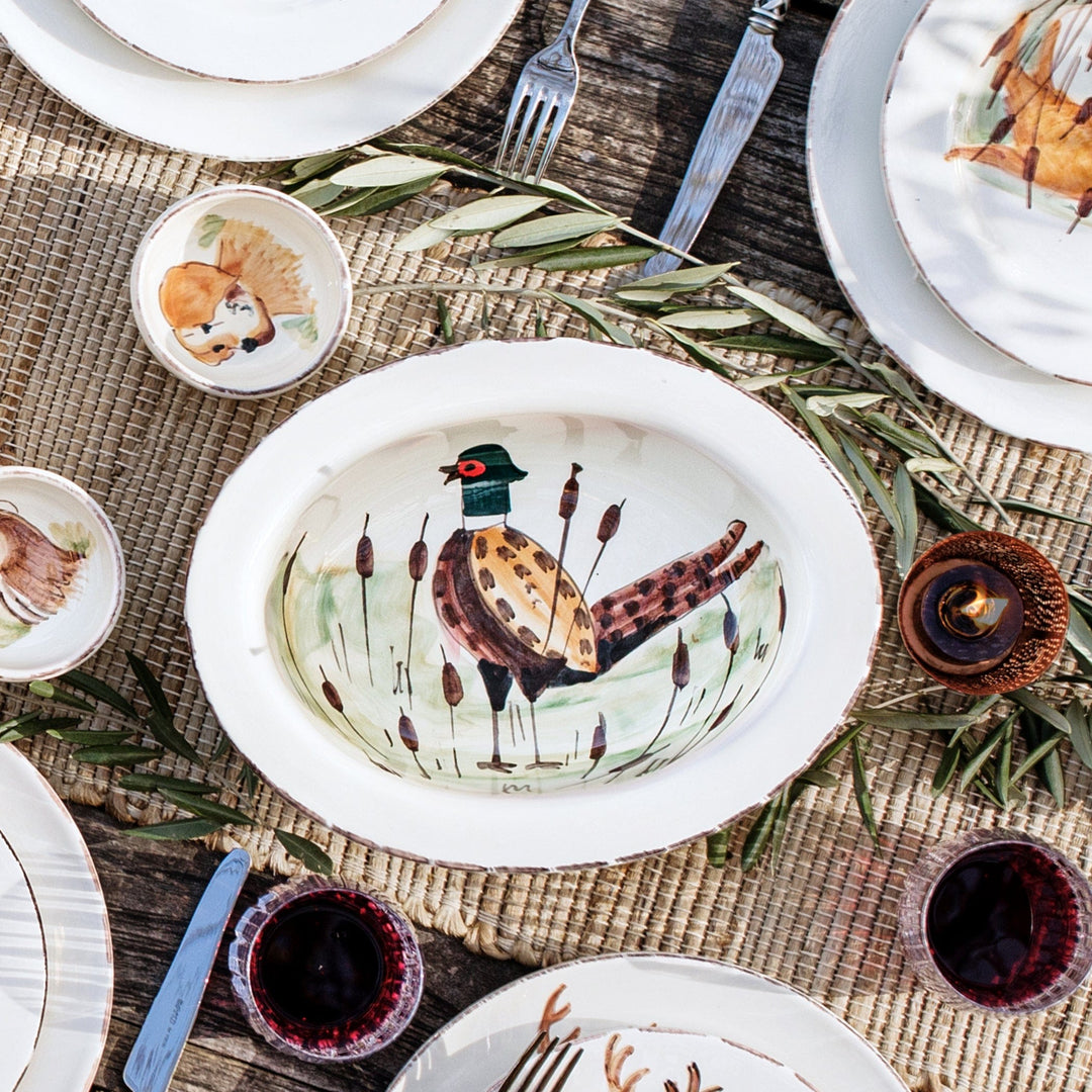 Wildlife Pheasant Small Rimmed Oval Bowl
