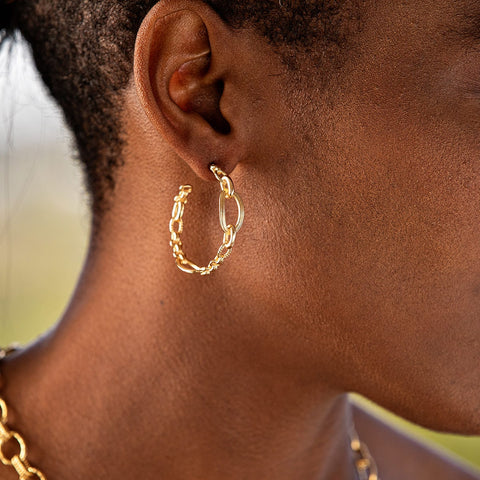 Monique Chain Hoop Earrings - Gold