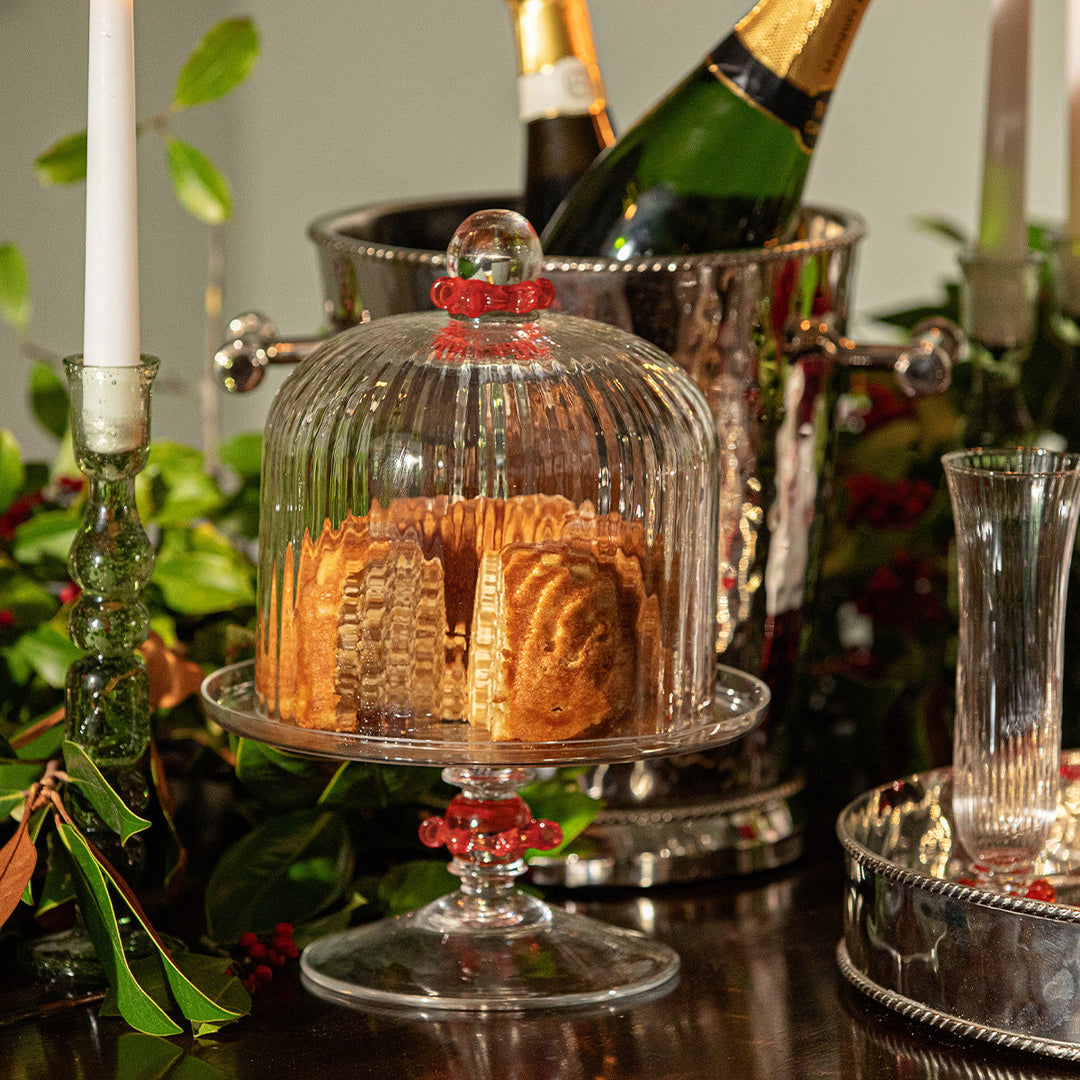 Nell Ruffle Petite Cake Dome &amp; Stand Set - Ruby