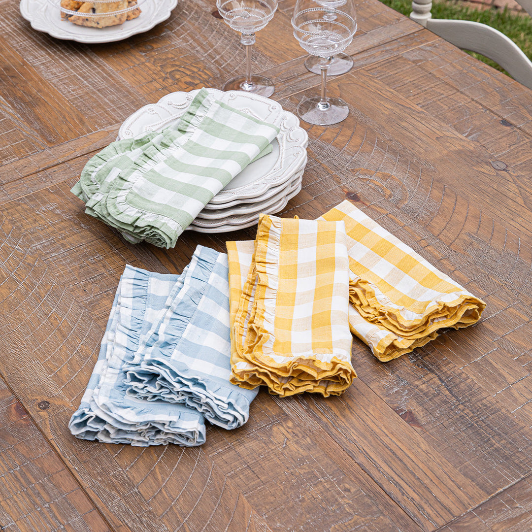 Gingham Ruffle Napkin Set/4 - Seagrass