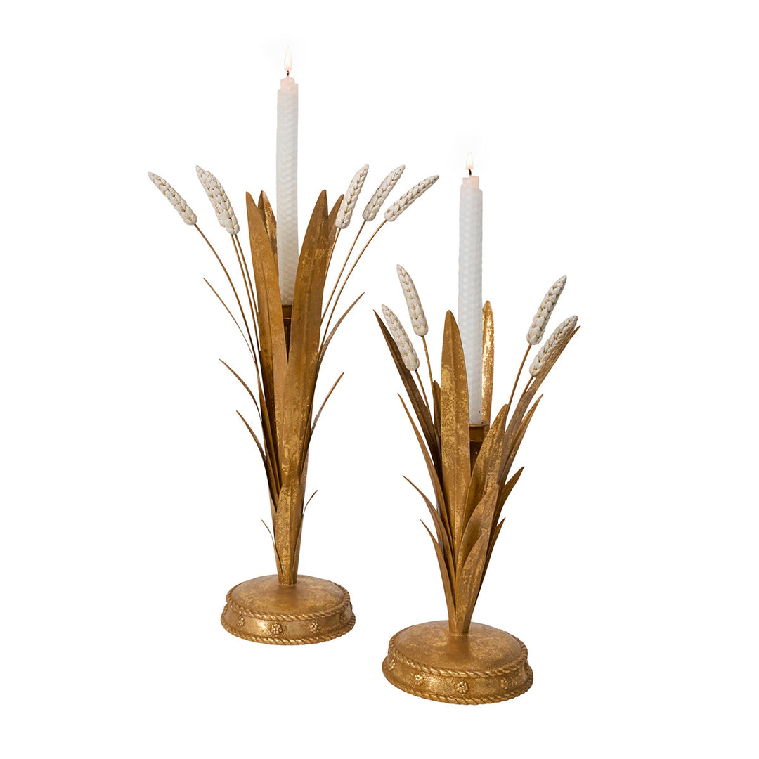 Forest Walk Wheat 13" Candlestick - Gold