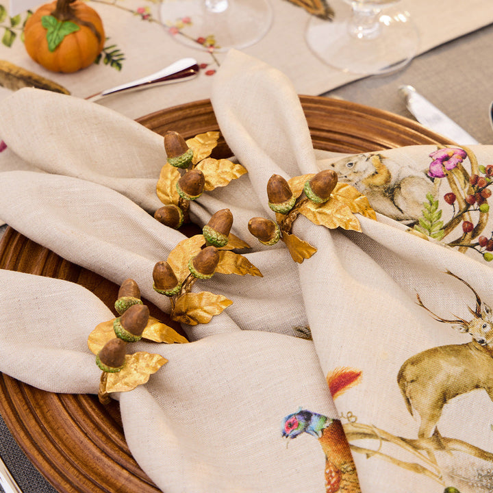 Forest Walk Acorn Napkin Ring Set/4 - Multi
