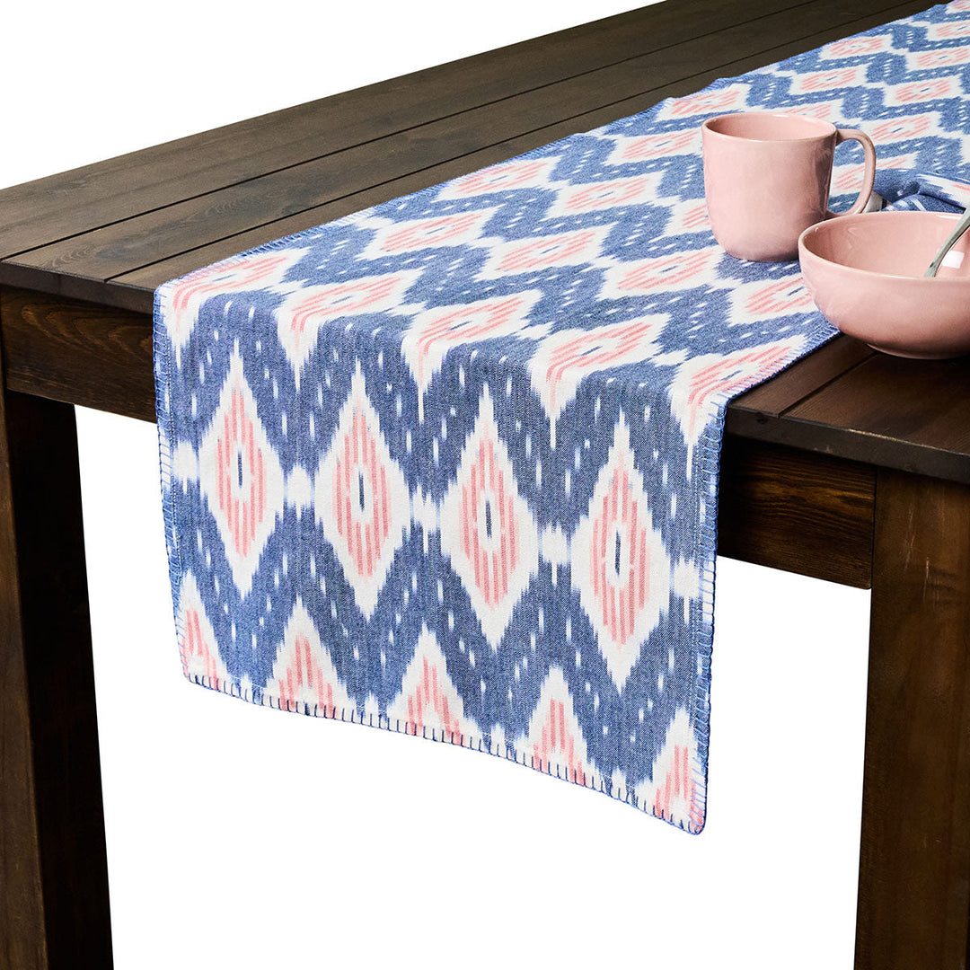 Ikat 18" x 90" Table Runner - Blue/Pink