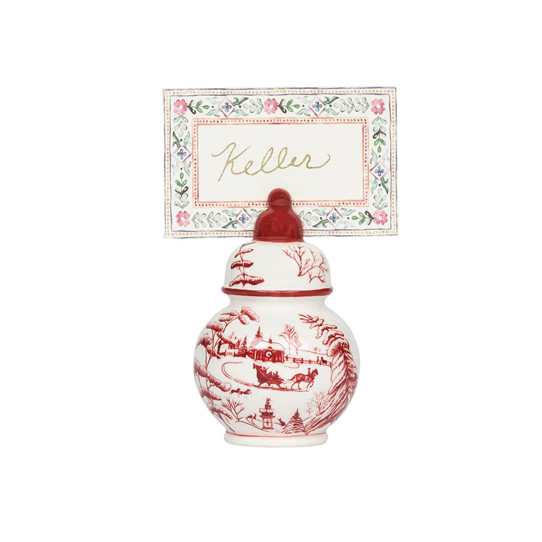 Country Estate Winter Frolic Ginger Jar Place Card Holder Set/4 - Ruby