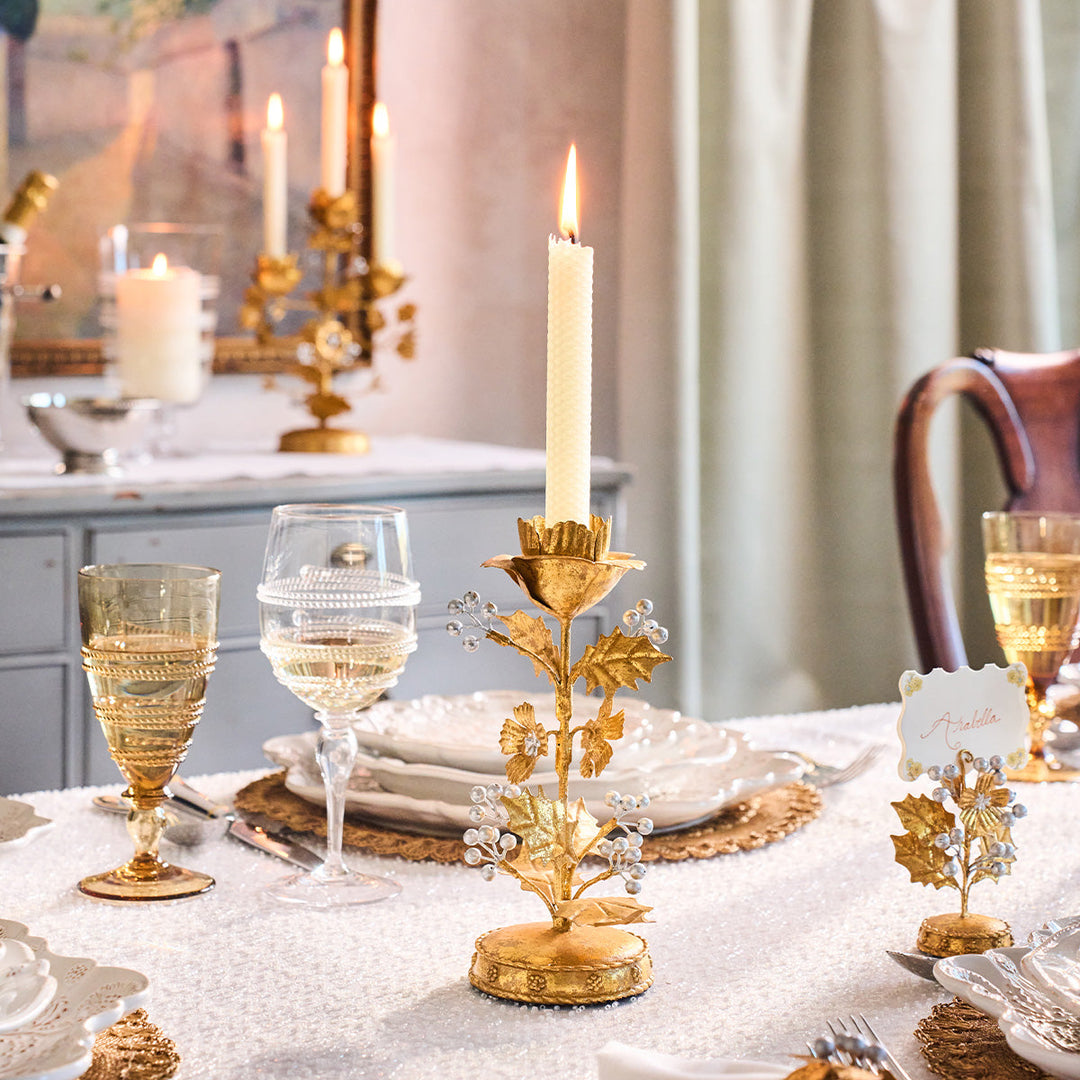 Forest Walk Holly 9" Candlestick - Gold/Silver