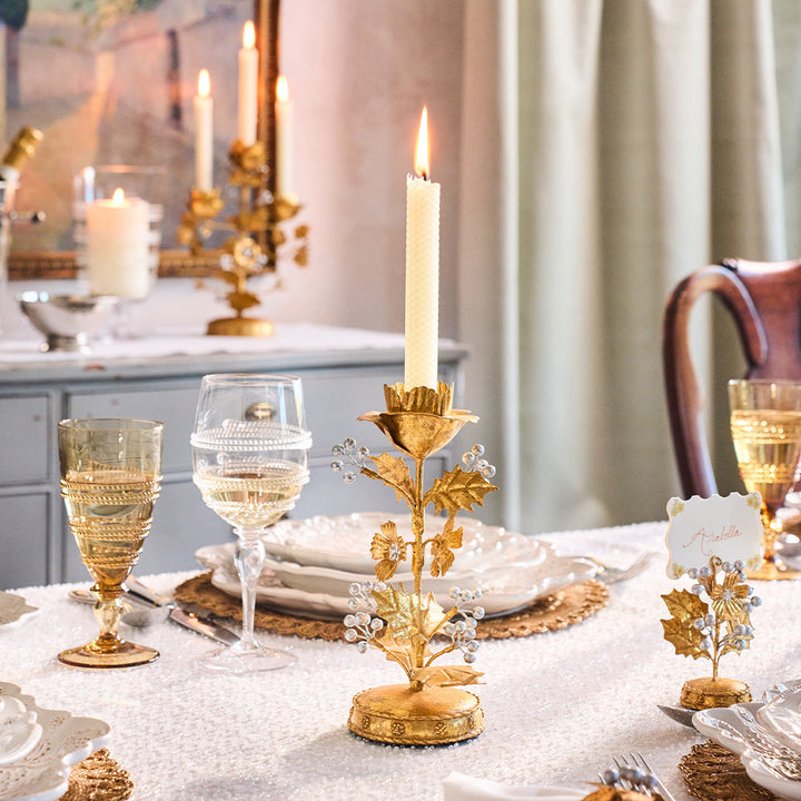 Forest Walk Holly 9" Candlestick - Gold/Silver