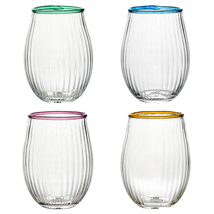 Nell Stemless Wine Glass Assorted Set/4 - Multi