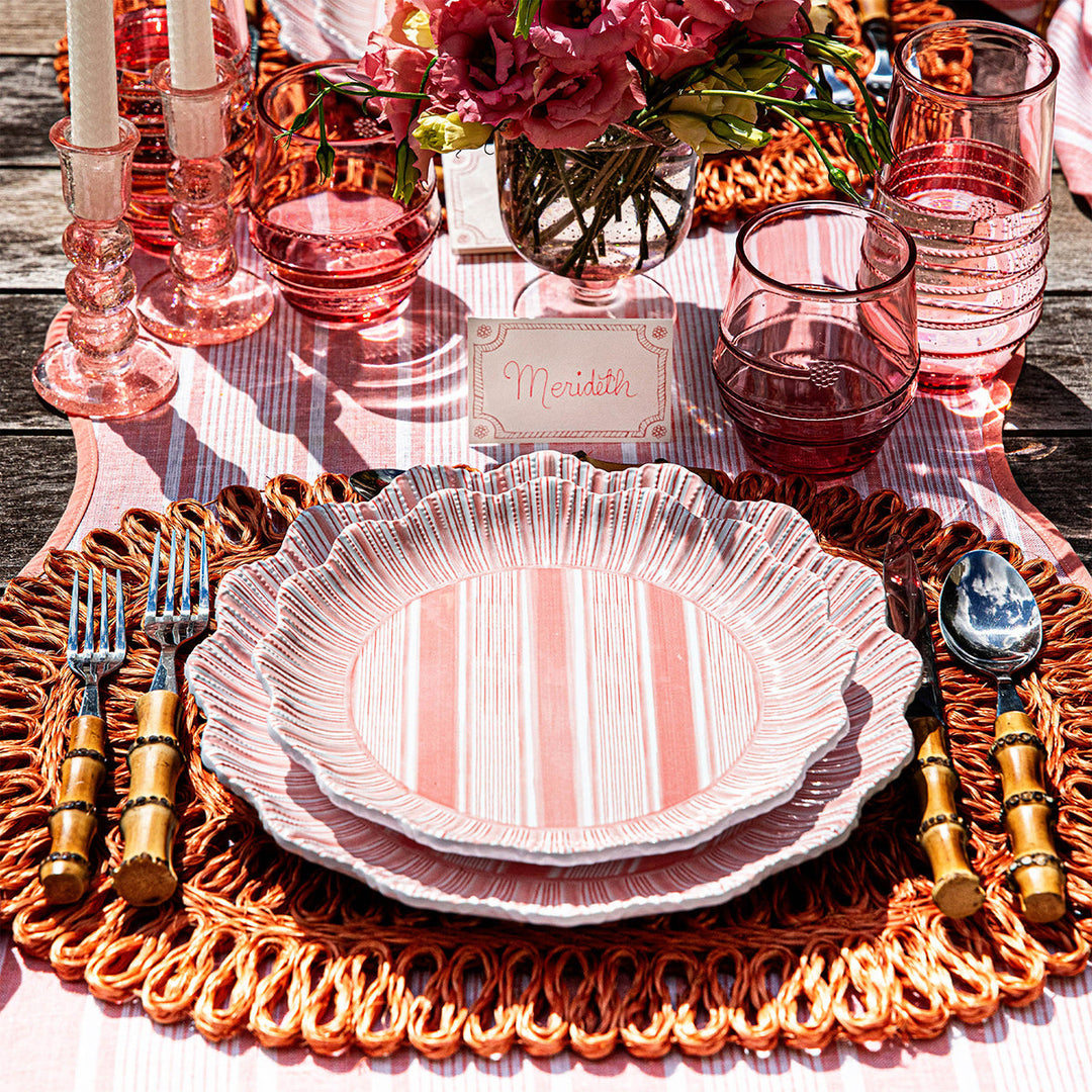 Cabana Stripe Melamine Dinner Plate Set/4 - Coral