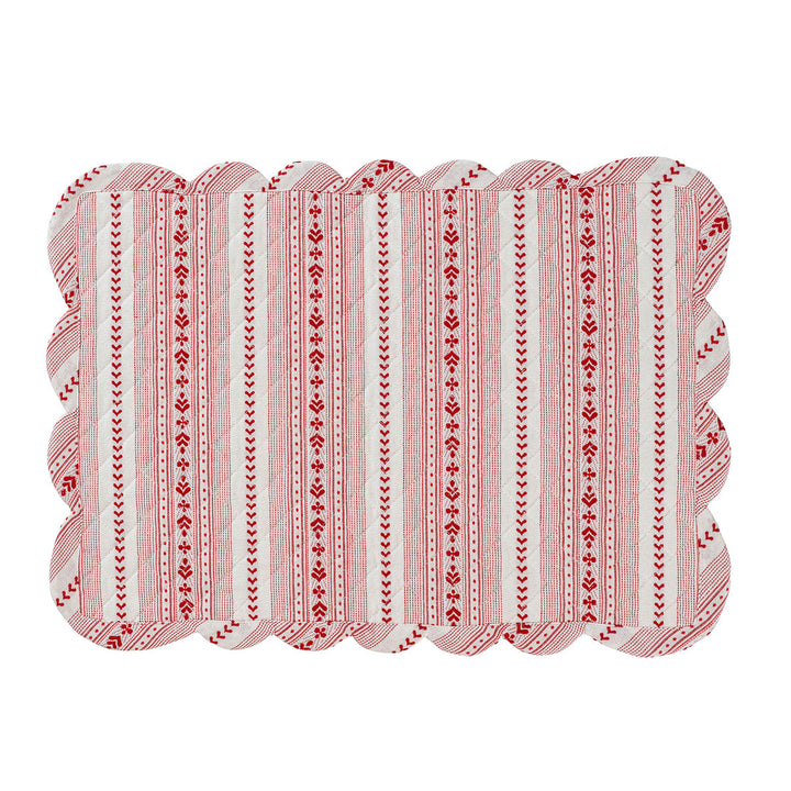 Villa Stripe Quilted Placemat - Ruby