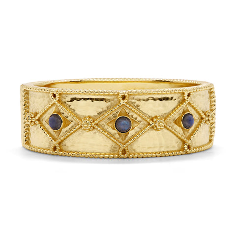 Victoria Hinged Bangle - Gold/Blue Labradorite