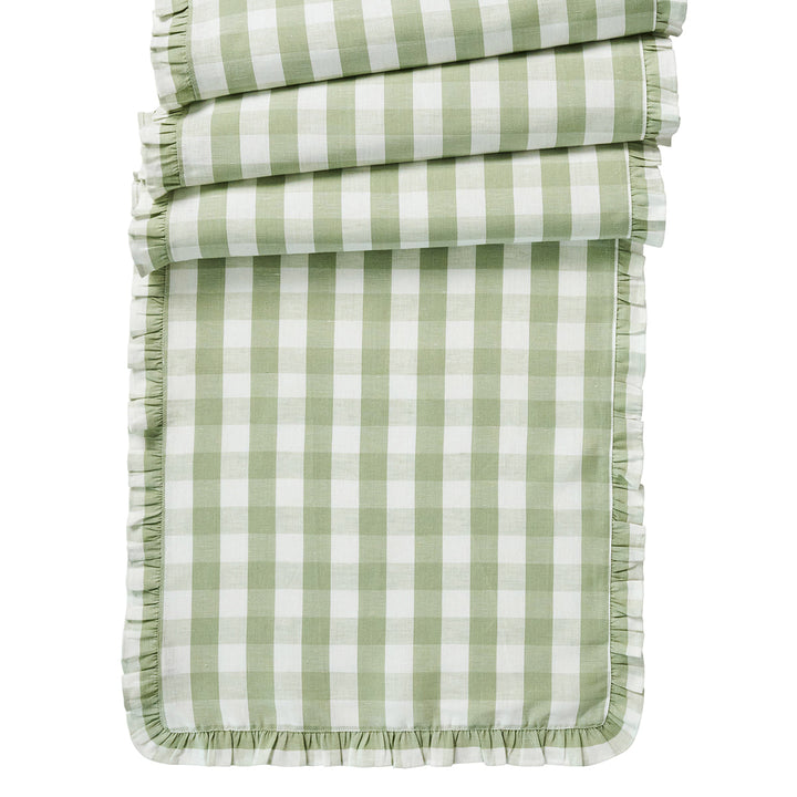 Gingham Ruffle 18" x 90" Table Runner - Seagrass