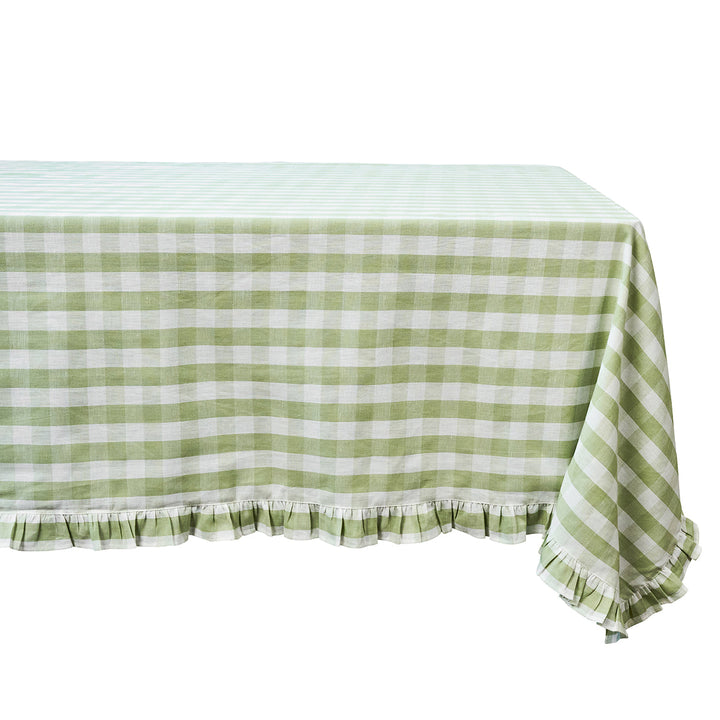 Gingham Ruffle 60" x 120" Tablecloth - Seagrass