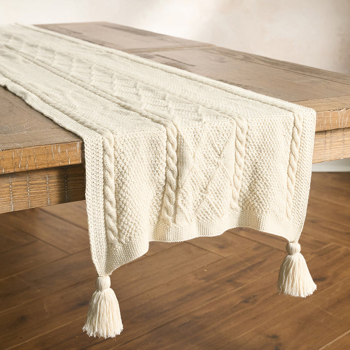 Berry &amp; Thread Cable Knit 18" x 108" Table Runner - Ivory