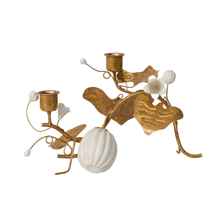 Forest Walk Pumpkin & Vine Double Candlestick Holder - Gold