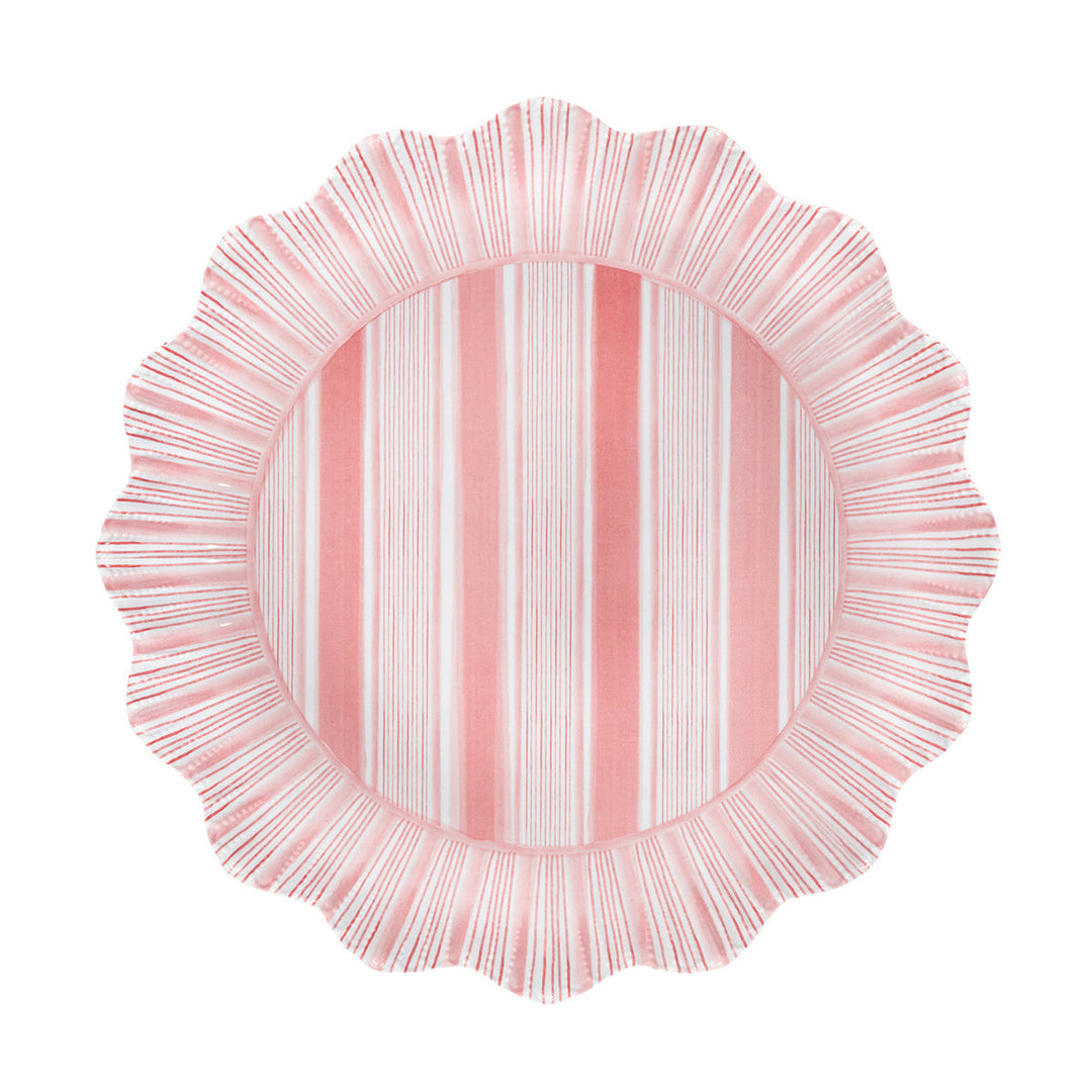 Cabana Stripe Melamine Dinner Plate Set/4 - Coral